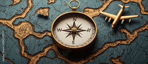 Wallpaper Mural Vintage compass resting on an ancient map, symbolizing exploration and adventure in travel and navigation. Torontodigital.ca