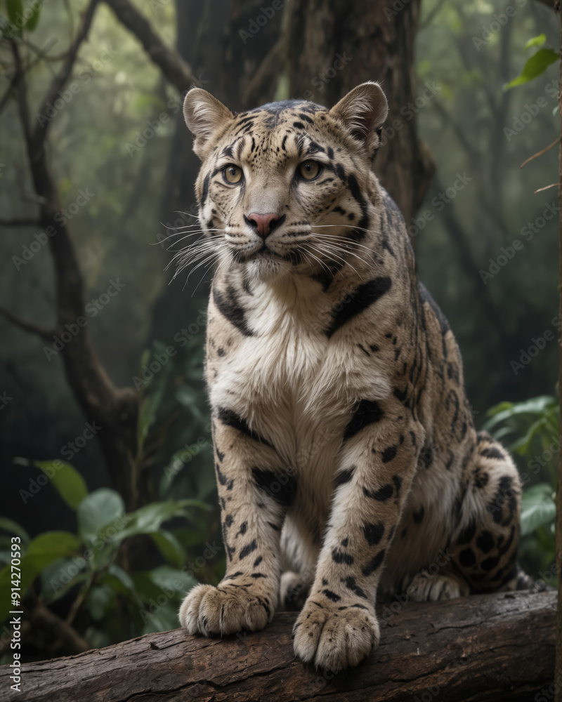 Majestic Clouded Leopard in Lush Forest Majestic Clouded Leopard in Lush Forest