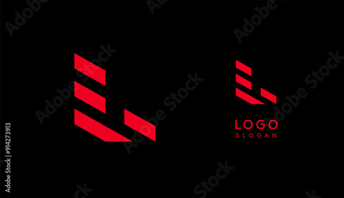 Abstract red geometric letter L with parallel lines. Stripes modern logotype concept, futuristic design for an innovative company, minimalist sporty and technological power style. Vector illustration