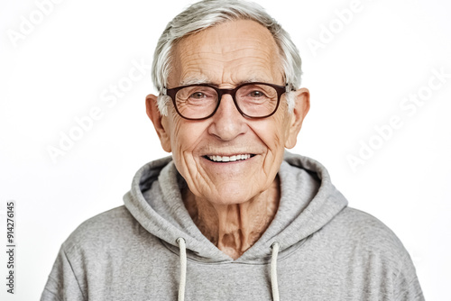 Happy Senior Man Smiling in Grey Hoodie