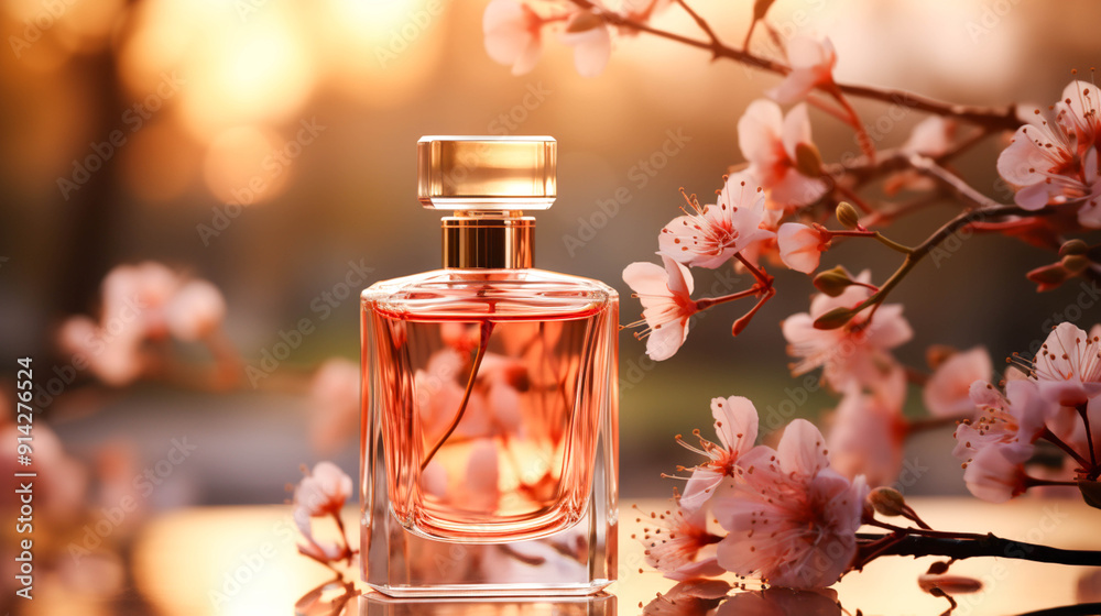 A bottle of perfume with a blur background and text space A bottle of perfume with a blur background and text space
