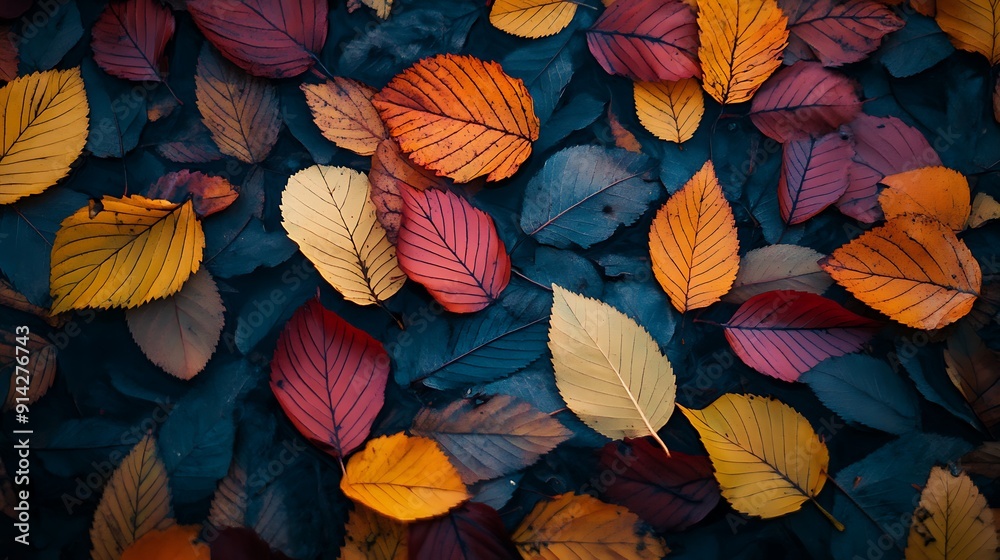 Colorful Autumn Leaves on a Dark Background