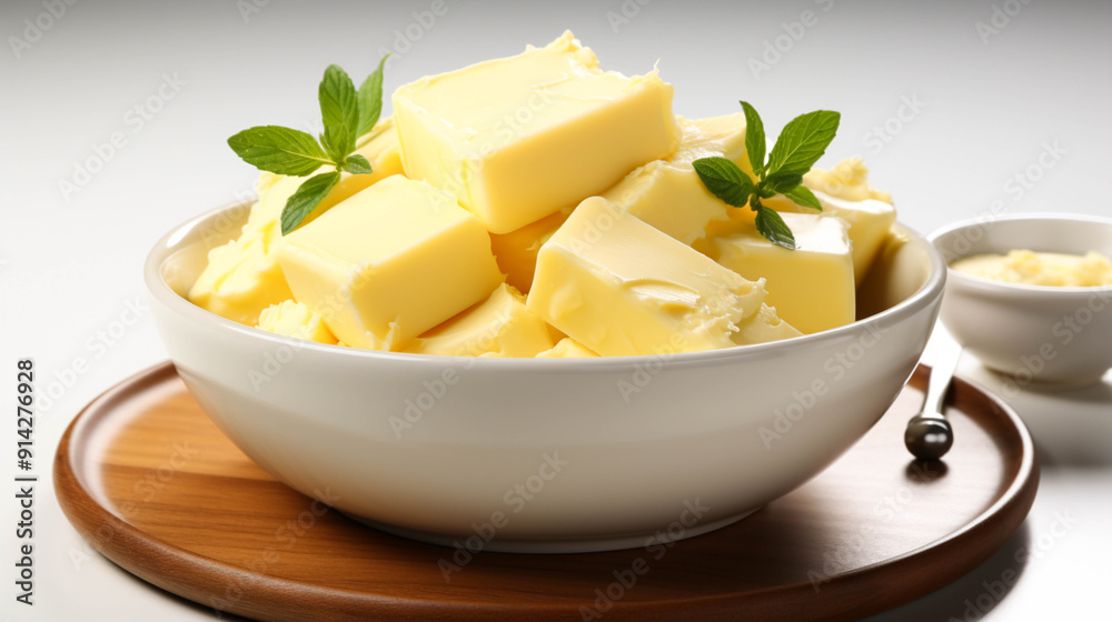 A bowl of butter isolated on white A bowl of butter isolated on white