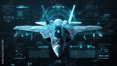 graphic of air fighter with futuristic radar interface 