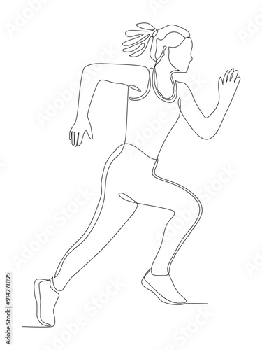 Continuous line drawing of Marathon runner woman.