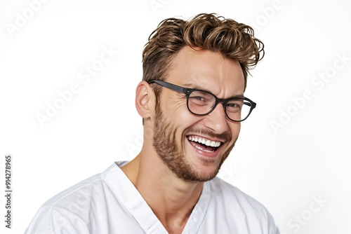 Portrait of a Handsome Man with a Big Smile Wearing Glasses