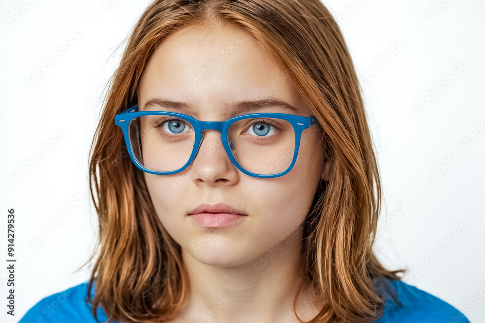 Young Woman Wearing Blue Glasses Young Woman Wearing Blue Glasses