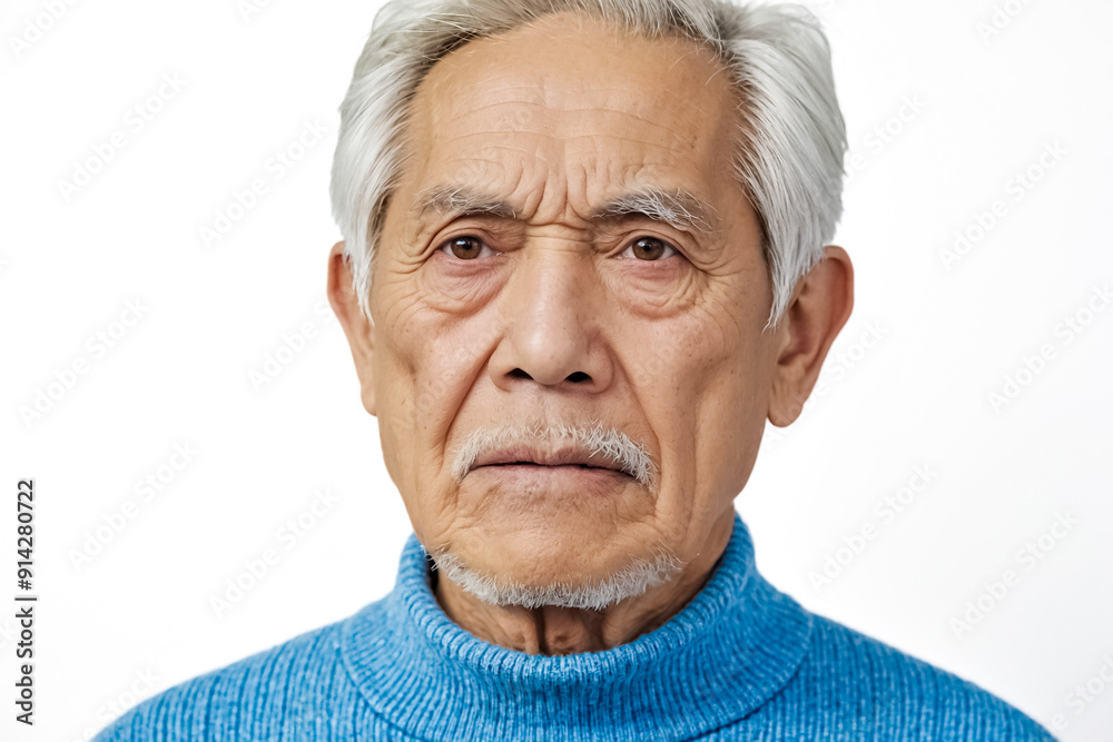 Portrait of a Serious Elderly Man with White Hair and a Blue Sweater Portrait of a Serious Elderly Man with White Hair and a Blue Sweater