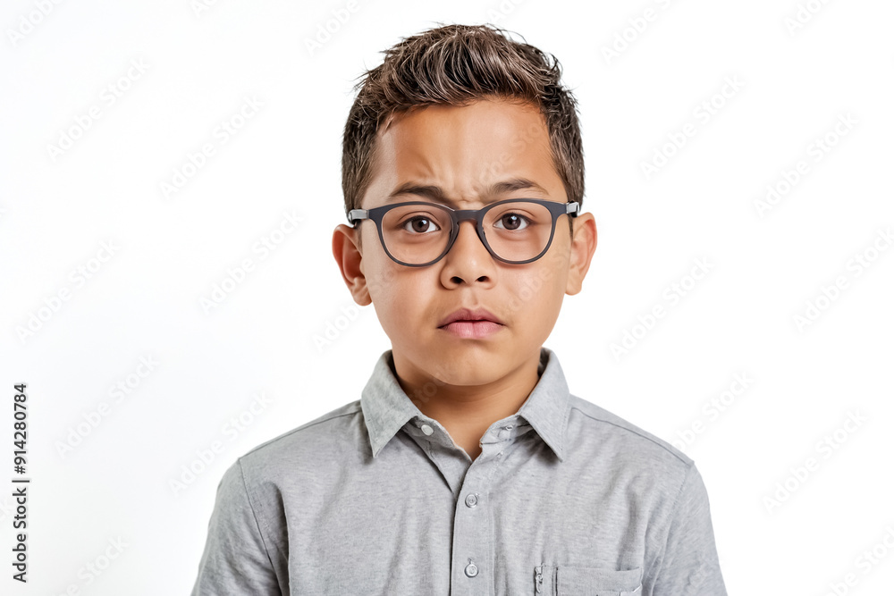 Portrait of a Boy Wearing Glasses and Looking Thoughtful Portrait of a Boy Wearing Glasses and Looking Thoughtful