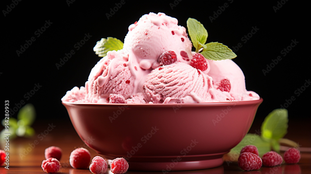 a bowl of raspberry ice cream on a red background a bowl of raspberry ice cream on a red background