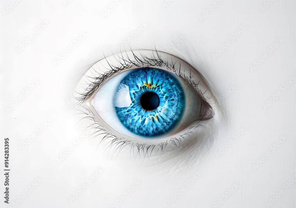 Extreme close-up of a blue eye with intricate details of the iris, eyelashes, and surrounding skin. The image captures the vibrant patterns and colors within the iris, highlighting the eye's natural Extreme close-up of a blue eye with intricate details of the iris, eyelashes, and surrounding skin. The image captures the vibrant patterns and colors within the iris, highlighting the eye's natural