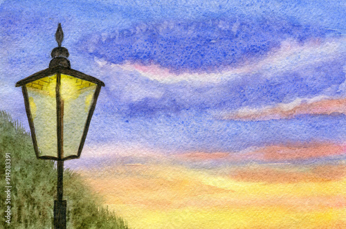 Lantern against the background of the evening sky