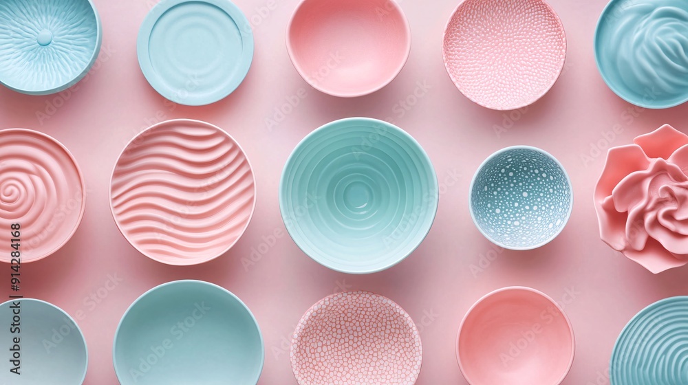 A high-detail flat lay of minimal geometric patterns in soft pastel colors showcasing abstract design elements in a harmonious composition Stock Photo with copy space A high-detail flat lay of minimal geometric patterns in soft pastel colors showcasing abstract design elements in a harmonious composition Stock Photo with copy space