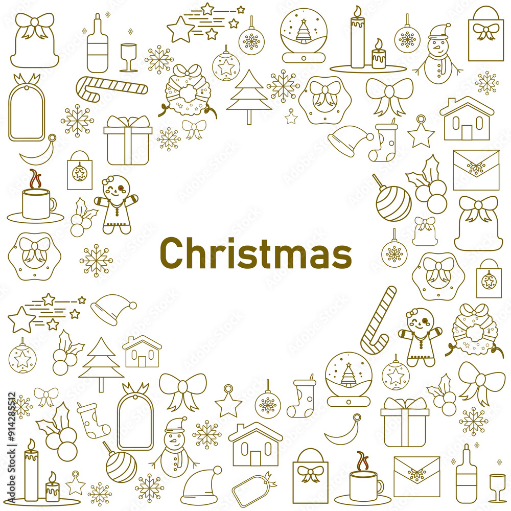hand drawn set of Christmas Merry Christmas and Happy New Year. Collection xmas icons. Winter, santa, tree, presents, snowflakes, holiday. Vector illustration in white color hand drawn set of Christmas Merry Christmas and Happy New Year. Collection xmas icons. Winter, santa, tree, presents, snowflakes, holiday. Vector illustration in white color
