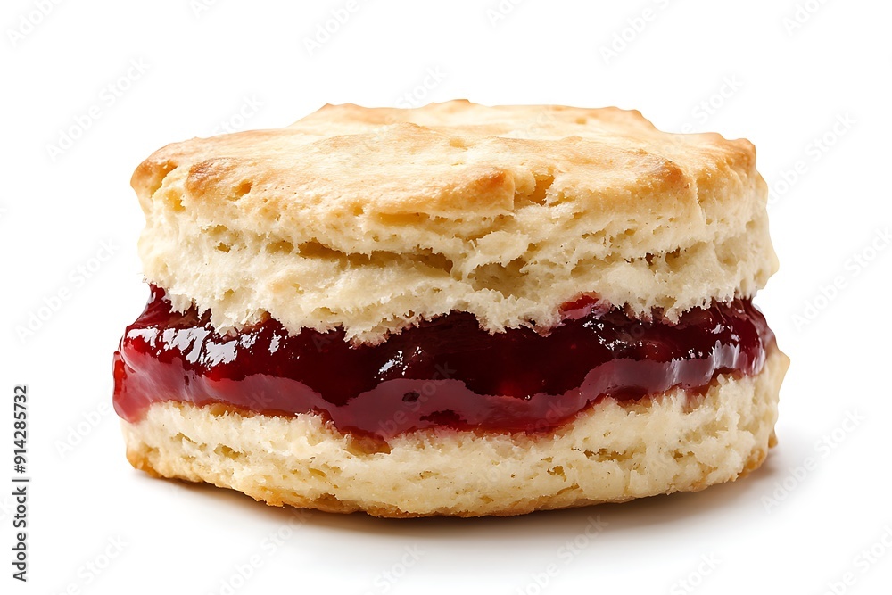 Delicious Close-up of Freshly Baked Scone on White Background, Detailed Illustration of Tasty Pastry Treat