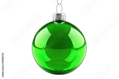 Shiny green Christmas ornament hanging elegantly, perfect for festive decorations and holiday celebrations.