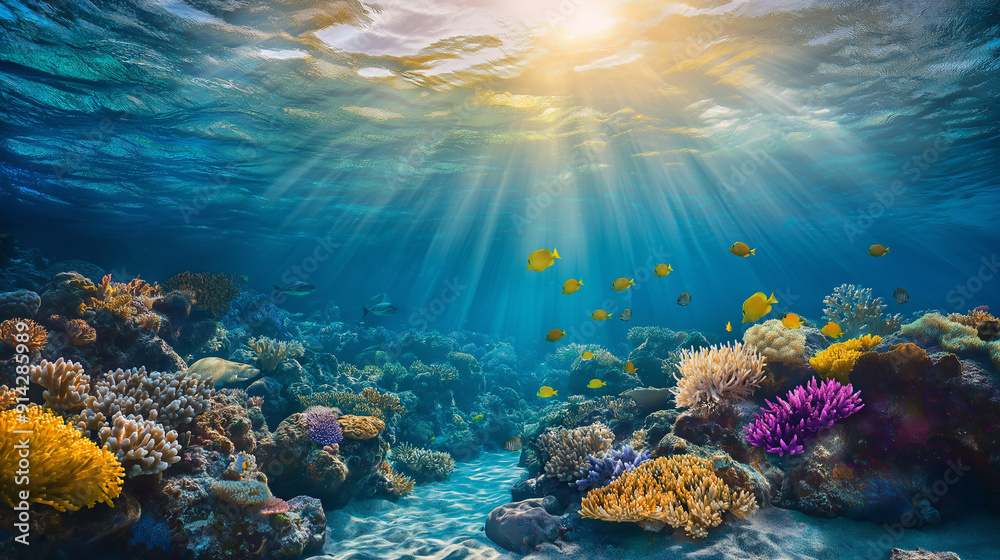 custom made wallpaper toronto digitalColorful coral reef with sunlight illuminating the underwater landscape, showcasing diverse marine life in a tropical ocean setting