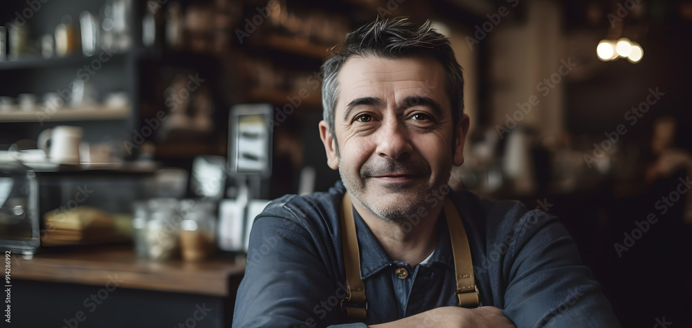 Obraz premium Smiling Small Business Owner in His Shop