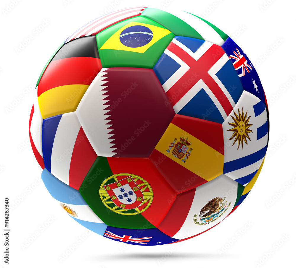 Obraz premium flags as teams as color of soccer ball, isolated, 3d-illustration