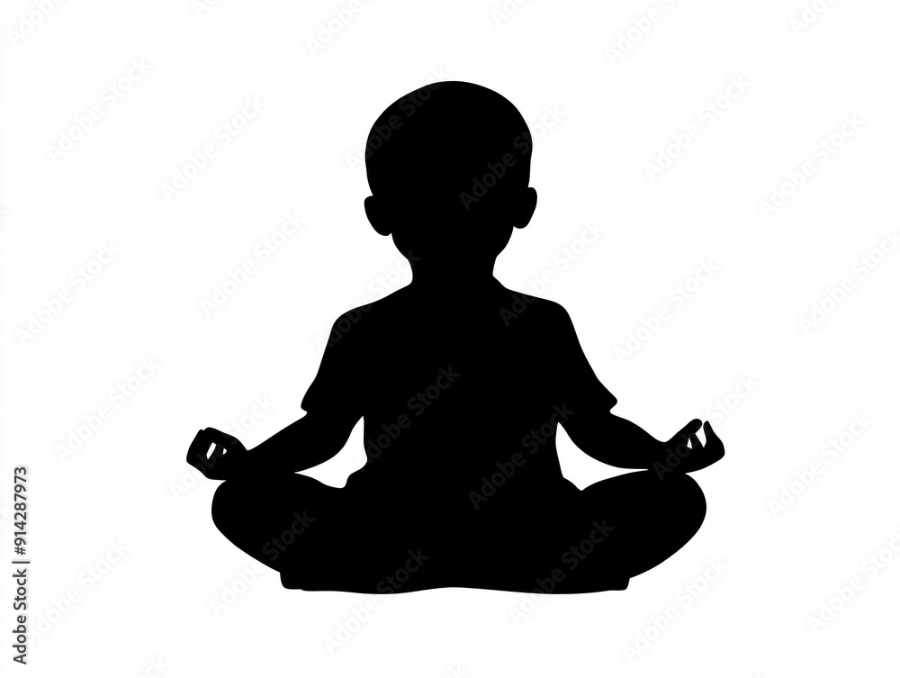 Serene child meditating silhouette in peaceful posture Serene child meditating silhouette in peaceful posture