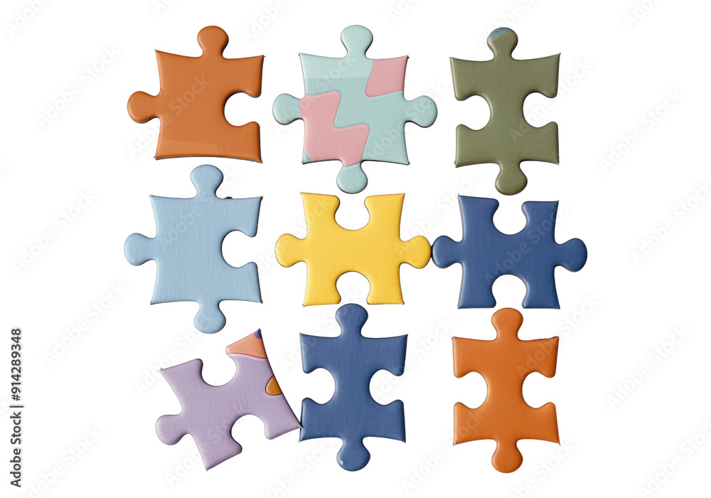 Colorful puzzle pieces isolated on transparent background. Transparent PNG. Colorful puzzle pieces isolated on transparent background. Transparent PNG.