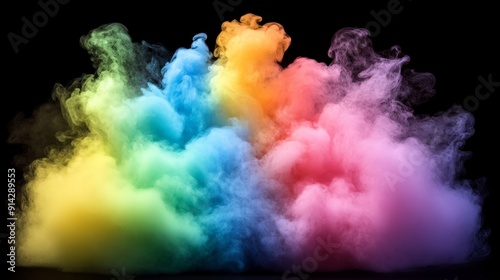 Wallpaper Mural Abstract Rainbow Smoke Cloud A vibrant digital art depicting a colorful smoke cloud in a rainbow pattern, showcasing the hues of yellow, green, blue, and pink, against a black background. rainbow smok Torontodigital.ca