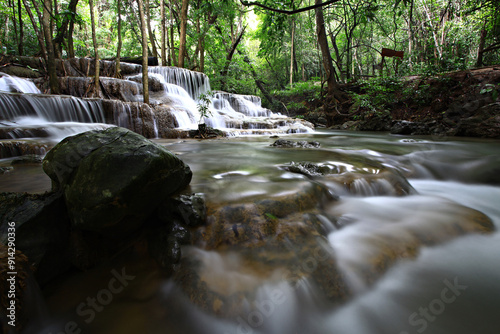 Beautiful nature of Huai Mae Khamin Waterfall or Huay Mae Khamin Waterfall in Sri Nakarin Dam National Park, Kanchanaburi province, Thailand  photo