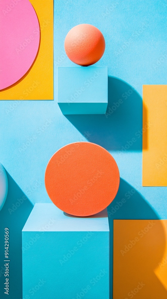 Abstract flat lay of high-detail minimal geometric shapes in pastel hues presenting a refined and elegant design Stock Photo with copy space Abstract flat lay of high-detail minimal geometric shapes in pastel hues presenting a refined and elegant design Stock Photo with copy space