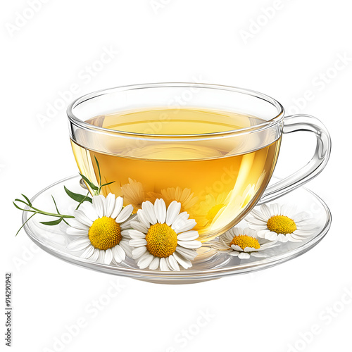 chamomile tea in glass cup isolated on transparent background Generative Ai.