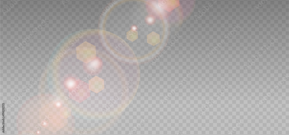 Abstract refraction glow and bokeh effect. Warm crystal light leak flare reflection effect. Transparent refraction background. Vector overlay for summer sun effect.