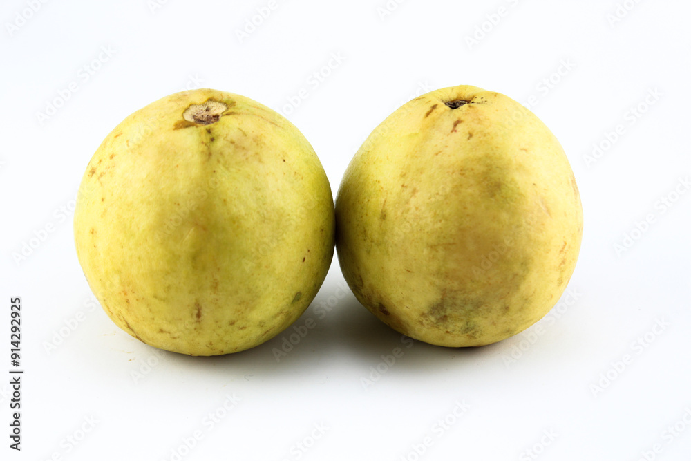 two ripe red guavas on a white isolated background two ripe red guavas on a white isolated background