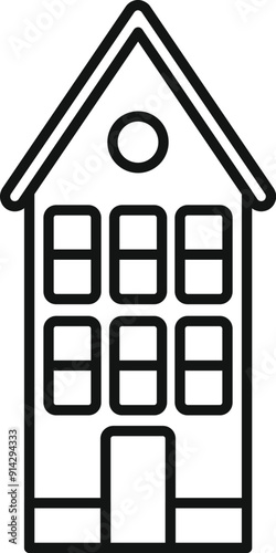 Simple black and white line art icon representing a brick residential building