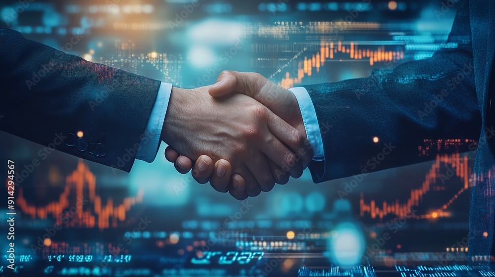 Fototapeta premium Businessmen making handshake with partner greeting
