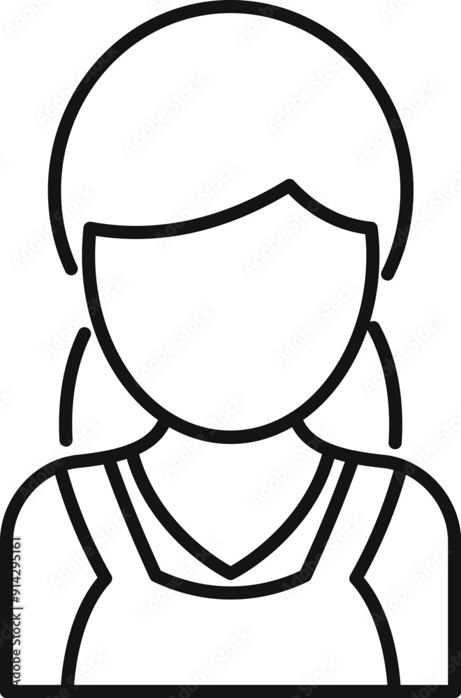 Line art avatar icon of a young woman with blank face, ideal for character design