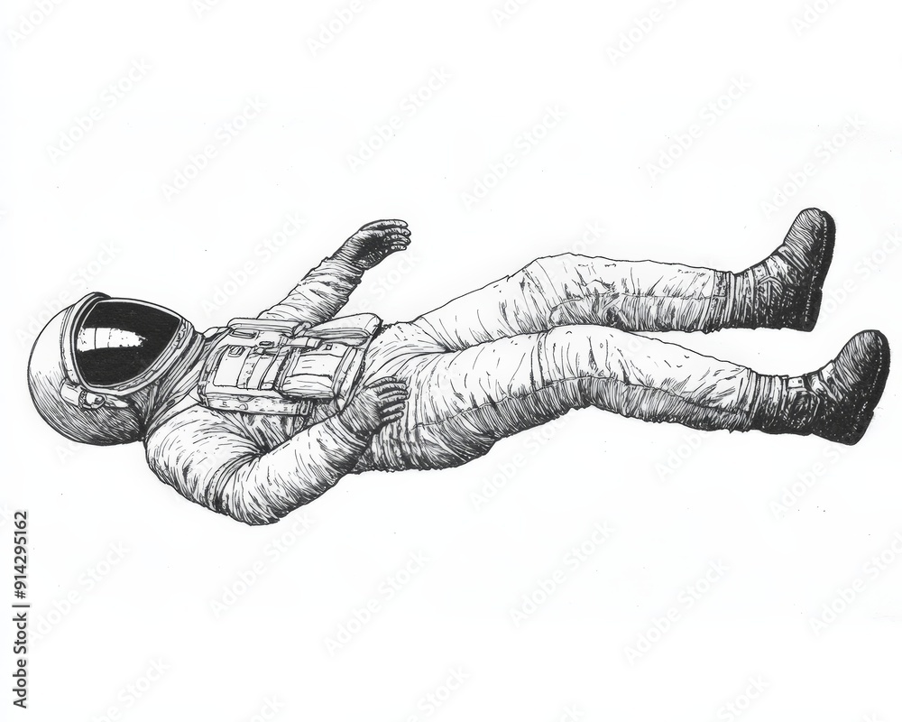 custom made wallpaper toronto digitalFloating Astronaut Ink Pen Illustration of an Astronaut Drifting in Space, Depicting a Sense of Weightlessness and Isolation - Space, astronaut, ink, illustration, art, weightlessness