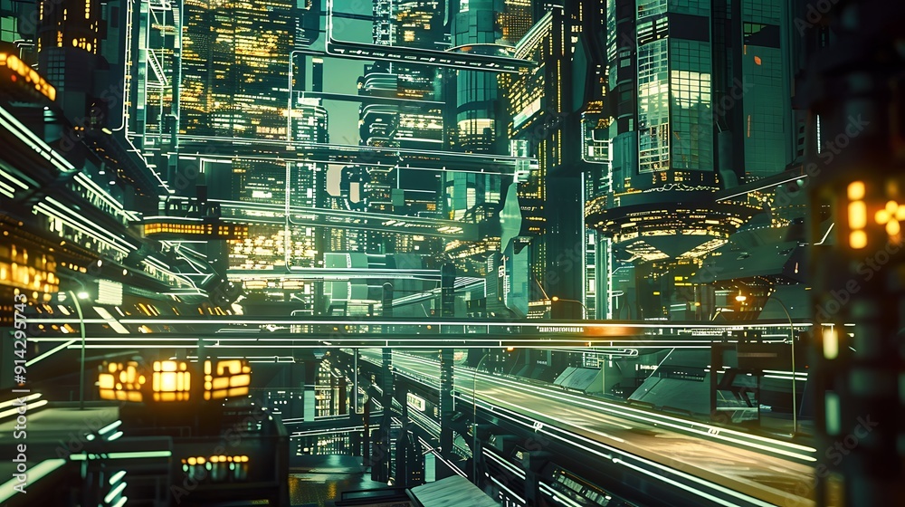 Futuristic Cityscape with Glowing Neon Lights Futuristic Cityscape with Glowing Neon Lights