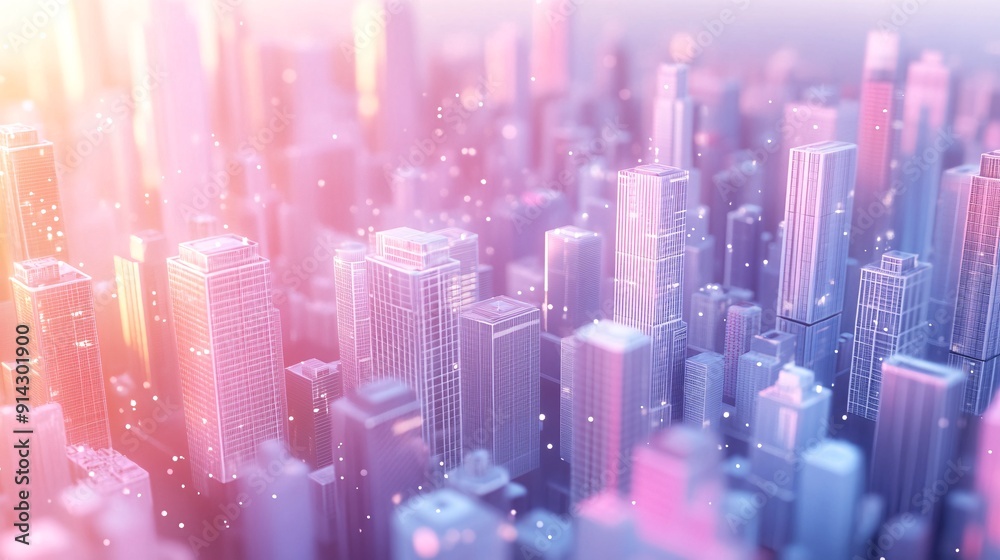 Minimal urban scene featuring an abstract cityscape with geometric buildings in pastel tones Stock Photo with copy space Minimal urban scene featuring an abstract cityscape with geometric buildings in pastel tones Stock Photo with copy space