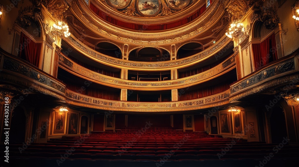 Obraz premium Classic opera house with ornate decor and empty balconies, prepared for the next act