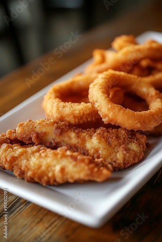 Fried Onion Rings and Chicken Strips

