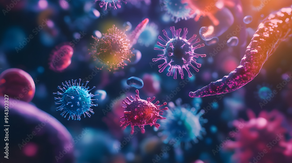 viruses and bacteria viewed under a microscope, highlighting the concept of medical and laboratory research within the context of a living organism viruses and bacteria viewed under a microscope, highlighting the concept of medical and laboratory research within the context of a living organism