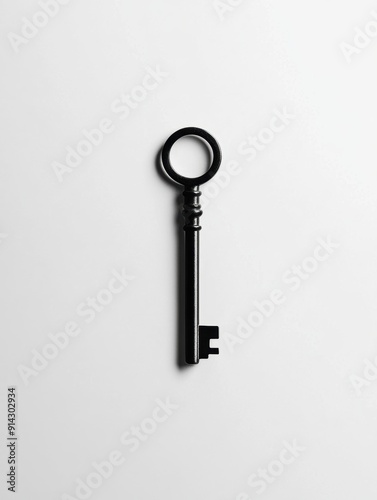 Vintage key on white background with shadow