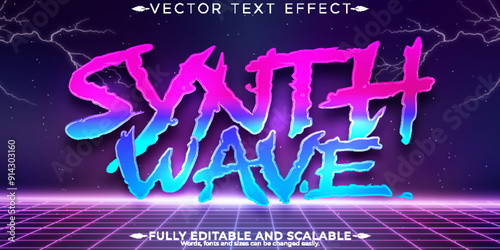 Music synth wave text effect, editable retro and neon text style