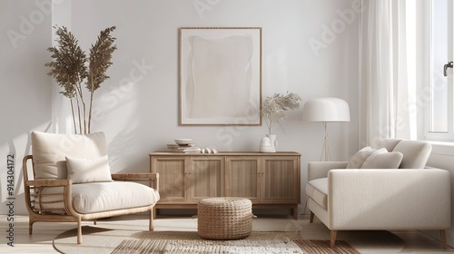 Wallpaper Mural Elegant Beige Sofa and Armchair Setup with Sunlit Window View Perfect Living Room Decor Torontodigital.ca