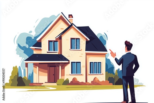 Illustration of a Man Inspecting a House