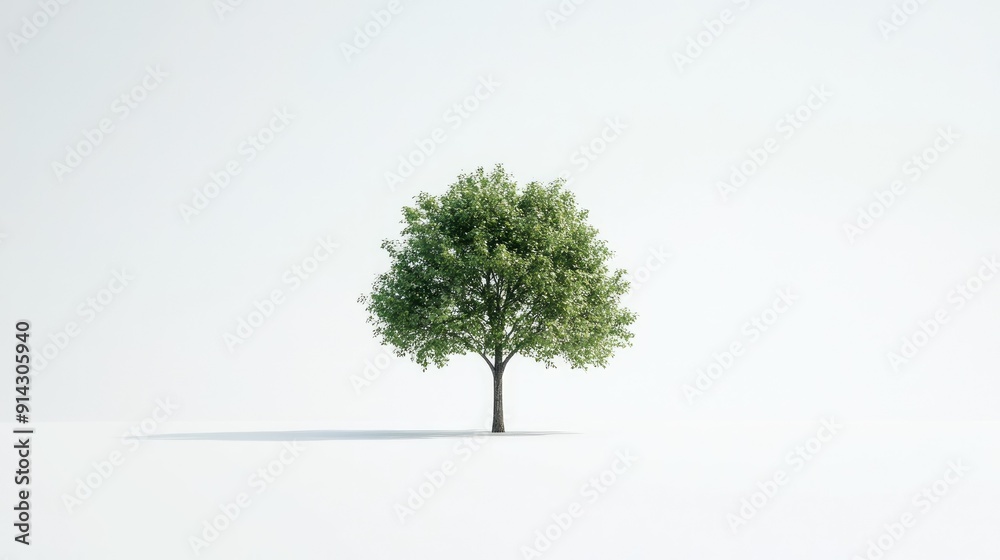Obraz premium Single minimalist tree on a white background, with clean lines and simple design