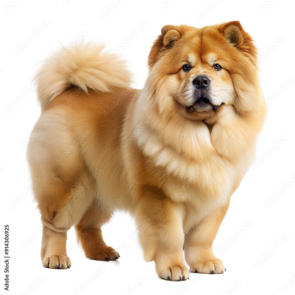 Furry chow chow standing and looking at camera. Isolated on white background Furry chow chow standing and looking at camera. Isolated on white background