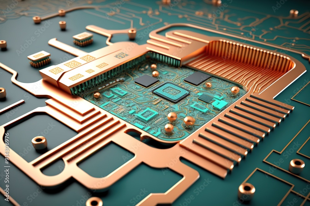Close-up of a circuit board with gold contacts. Close-up of a circuit board with gold contacts.