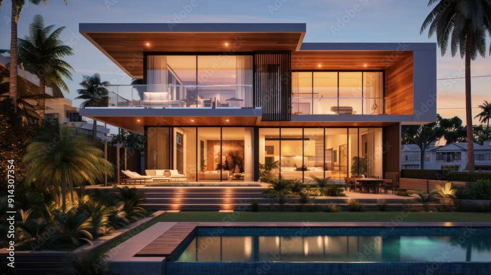 Modern Villa with Pool and Palm Trees Modern Villa with Pool and Palm Trees