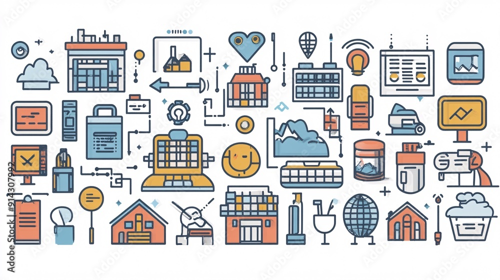 Detailed minimal icons and symbols in pastel colors with flat design and clean lines Stock Photo with copy space Detailed minimal icons and symbols in pastel colors with flat design and clean lines Stock Photo with copy space