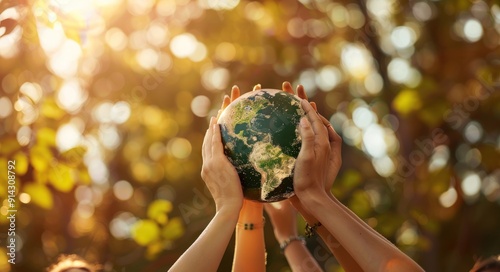 Fototapeta Naklejka Na Ścianę i Meble -  hands holding Planet Earth Globe, Saving the planet concept